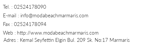 Moda Beach Hotel telefon numaralar, faks, e-mail, posta adresi ve iletiim bilgileri
